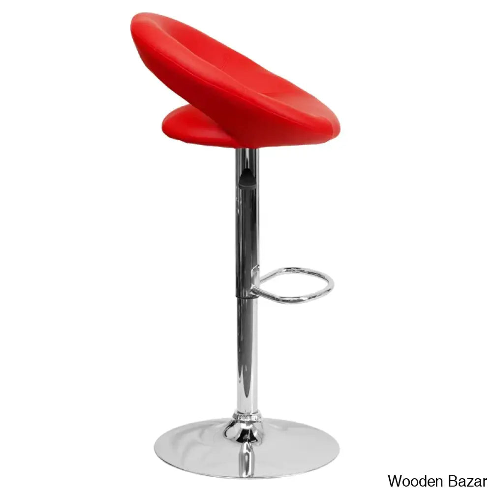 Contemporarylo Vinyle Swivel Rounded Orbit-Style Back Adjustable Height Counter And Bar Stool With