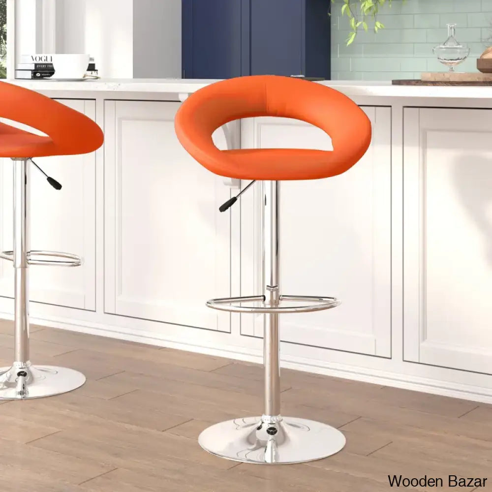 Contemporarylo Vinyle Swivel Rounded Orbit-Style Back Adjustable Height Counter And Bar Stool With