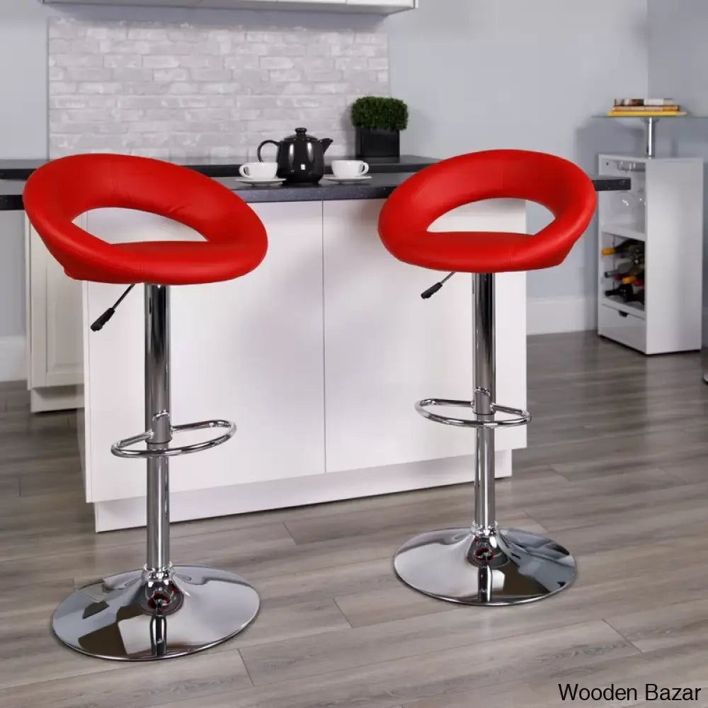 Contemporarylo Vinyle Swivel Rounded Orbit-Style Back Adjustable Height Counter And Bar Stool With