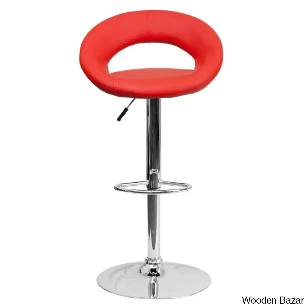 Contemporarylo Vinyle Swivel Rounded Orbit-Style Back Adjustable Height Counter And Bar Stool With