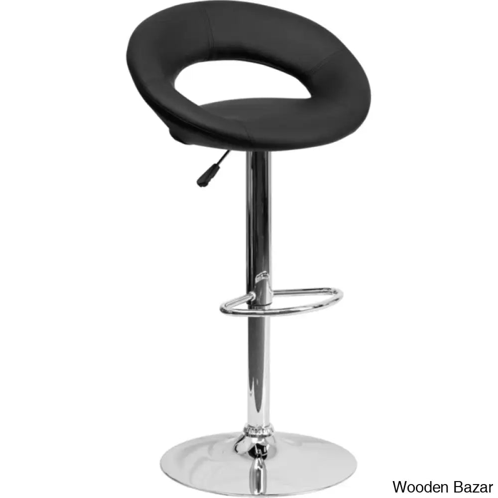 Contemporarylo Vinyle Swivel Rounded Orbit-Style Back Adjustable Height Counter And Bar Stool With