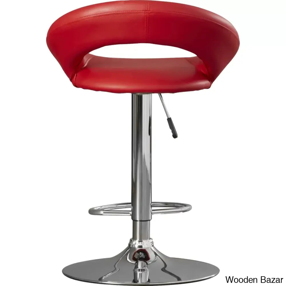 Contemporarylo Vinyle Swivel Rounded Orbit-Style Back Adjustable Height Counter And Bar Stool With