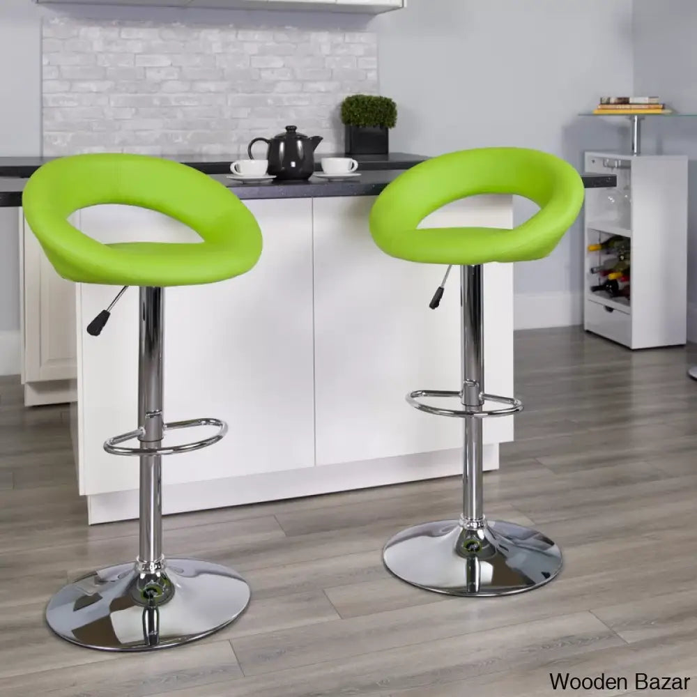 Contemporarylo Vinyle Swivel Rounded Orbit-Style Back Adjustable Height Counter And Bar Stool With