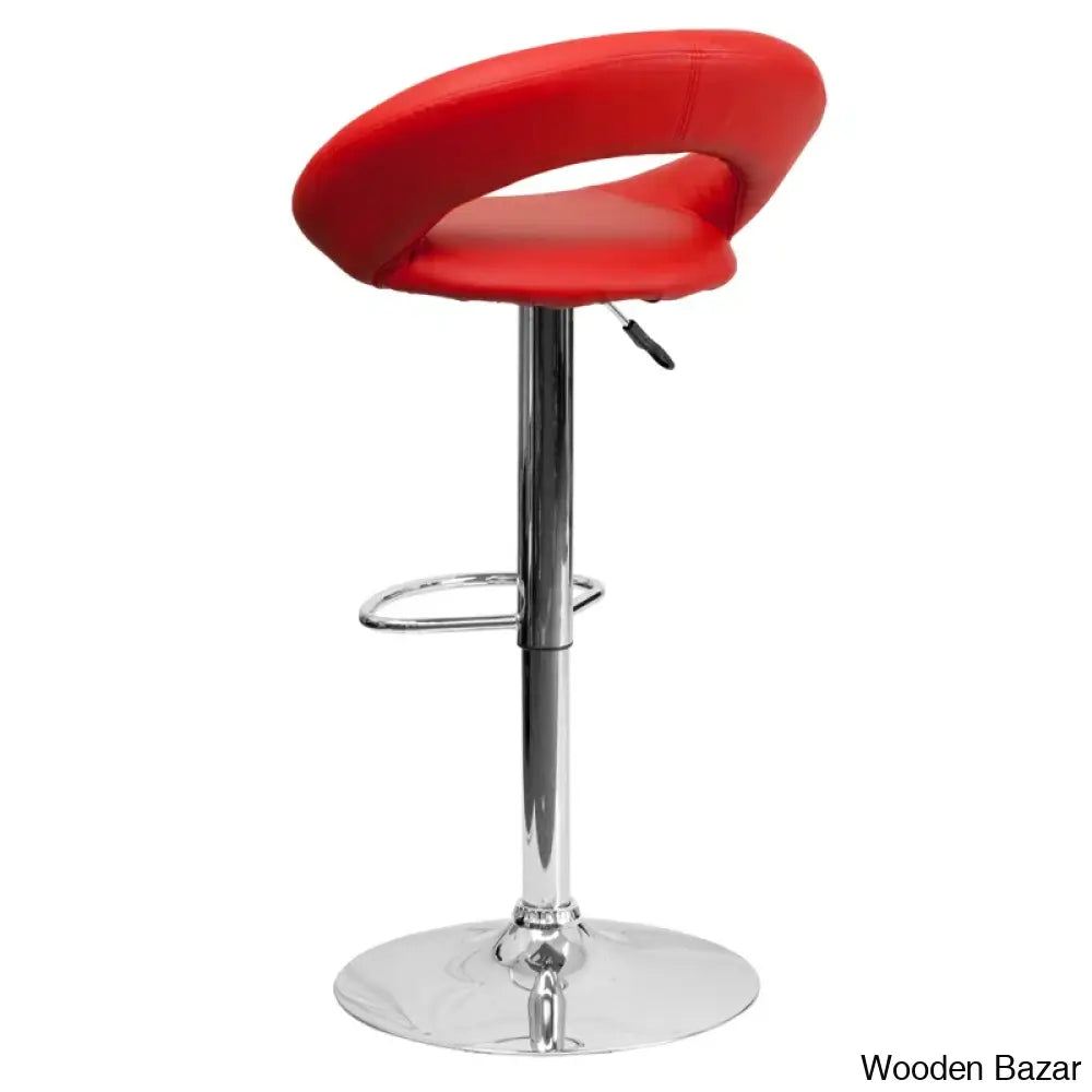 Contemporarylo Vinyle Swivel Rounded Orbit-Style Back Adjustable Height Counter And Bar Stool With