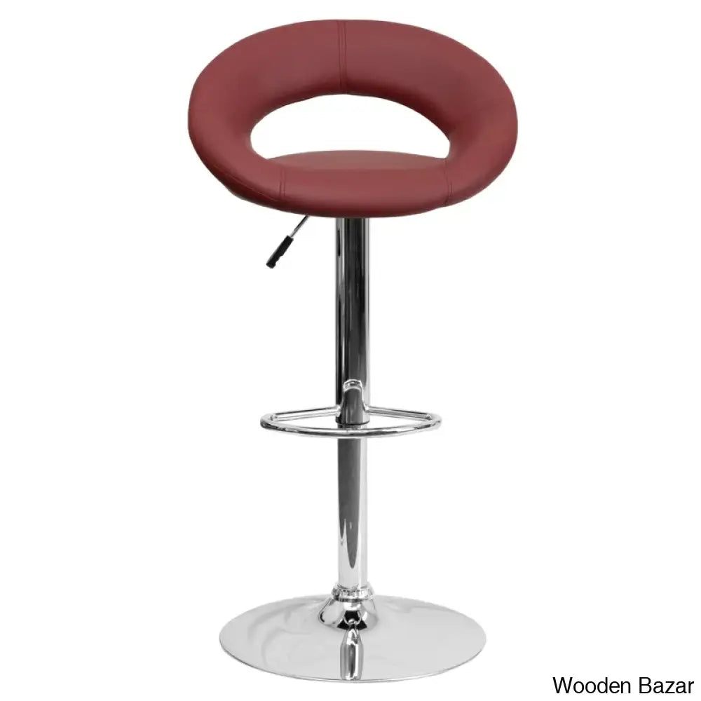 Contemporarylo Vinyle Swivel Rounded Orbit-Style Back Adjustable Height Counter And Bar Stool With