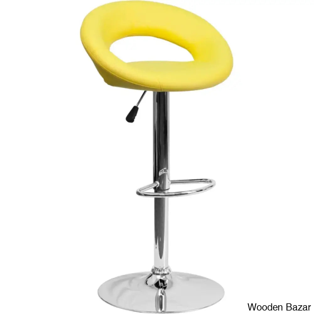 Contemporarylo Vinyle Swivel Rounded Orbit-Style Back Adjustable Height Counter And Bar Stool With