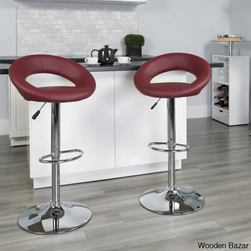 Contemporarylo Vinyle Swivel Rounded Orbit-Style Back Adjustable Height Counter And Bar Stool With