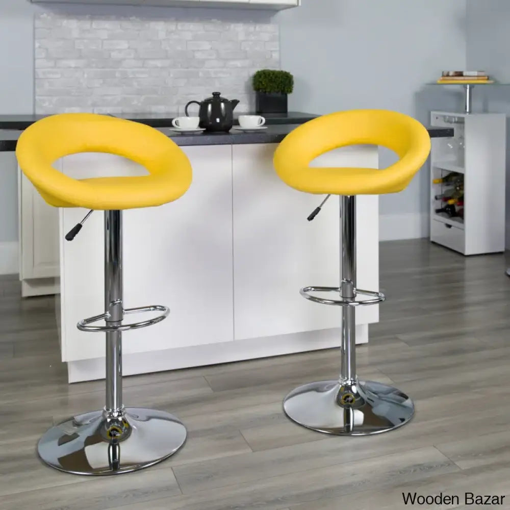 Contemporarylo Vinyle Swivel Rounded Orbit-Style Back Adjustable Height Counter And Bar Stool With