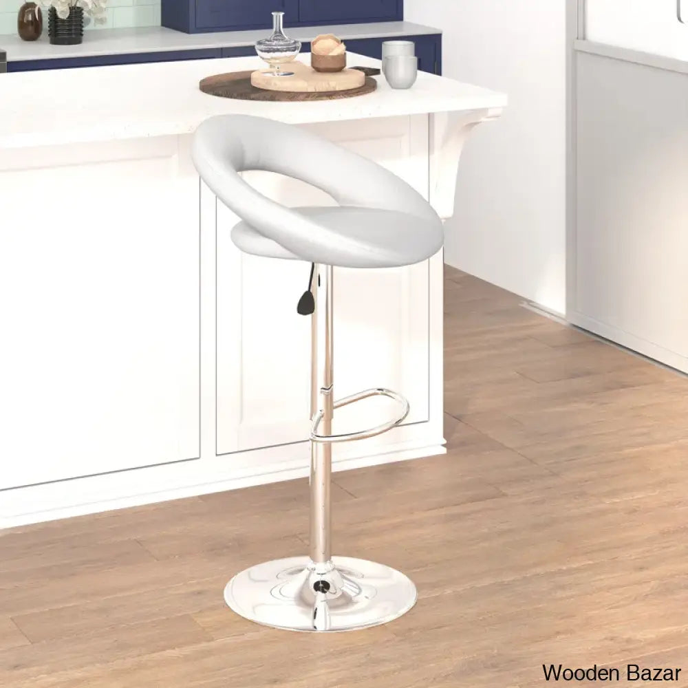 Contemporarylo Vinyle Swivel Rounded Orbit-Style Back Adjustable Height Counter And Bar Stool With