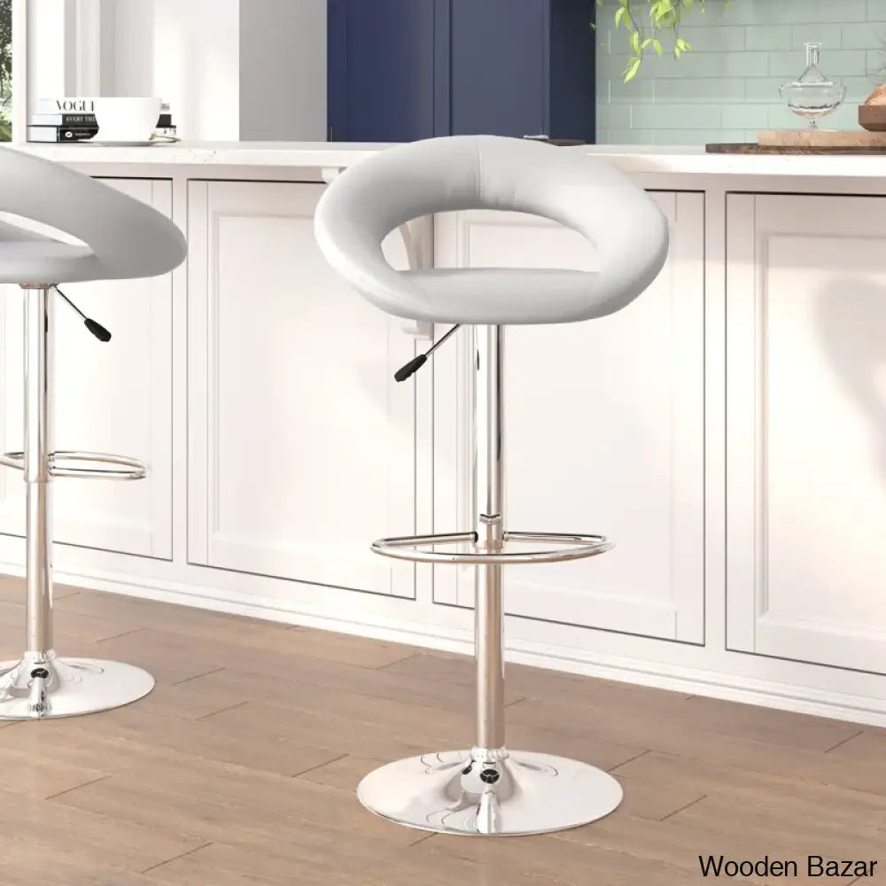 Contemporarylo Vinyle Swivel Rounded Orbit-Style Back Adjustable Height Counter And Bar Stool With