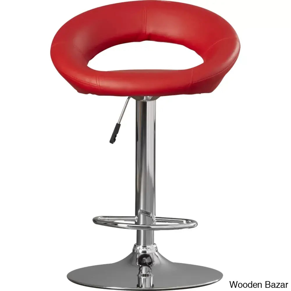 Contemporarylo Vinyle Swivel Rounded Orbit-Style Back Adjustable Height Counter And Bar Stool With