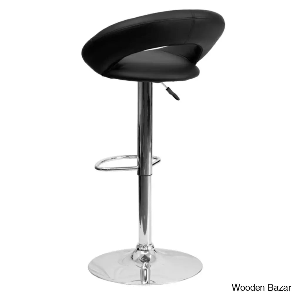 Contemporarylo Vinyle Swivel Rounded Orbit-Style Back Adjustable Height Counter And Bar Stool With