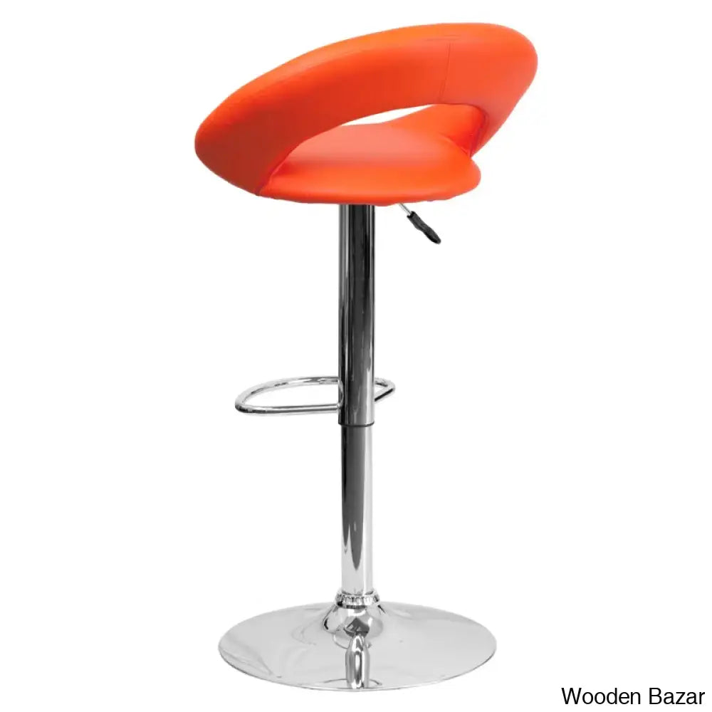 Contemporarylo Vinyle Swivel Rounded Orbit-Style Back Adjustable Height Counter And Bar Stool With