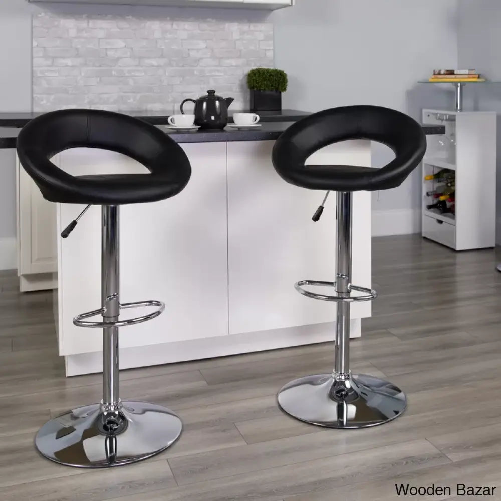 Contemporarylo Vinyle Swivel Rounded Orbit-Style Back Adjustable Height Counter And Bar Stool With