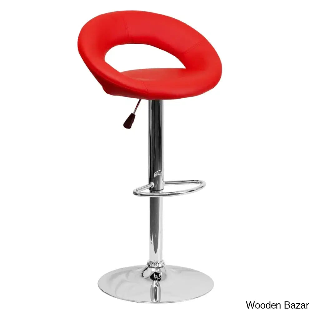 Contemporarylo Vinyle Swivel Rounded Orbit-Style Back Adjustable Height Counter And Bar Stool With