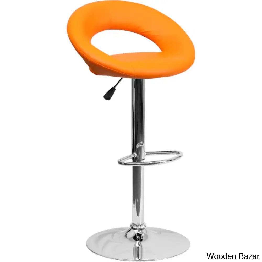 Contemporarylo Vinyle Swivel Rounded Orbit-Style Back Adjustable Height Counter And Bar Stool With