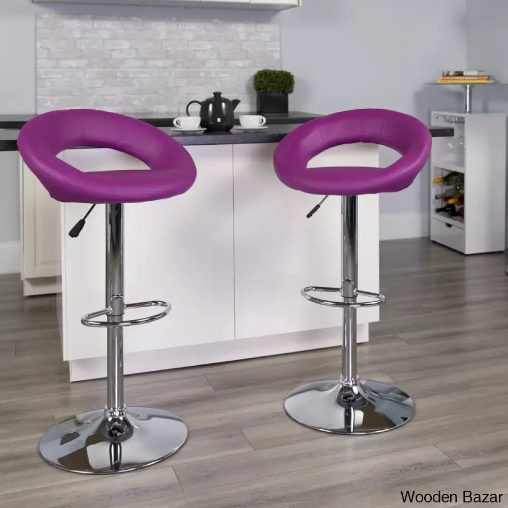 Contemporarylo Vinyle Swivel Rounded Orbit-Style Back Adjustable Height Counter And Bar Stool With