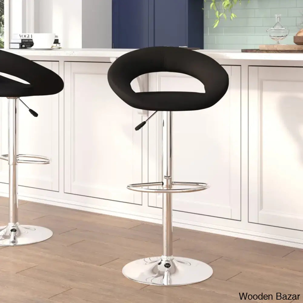 Contemporarylo Vinyle Swivel Rounded Orbit-Style Back Adjustable Height Counter And Bar Stool With