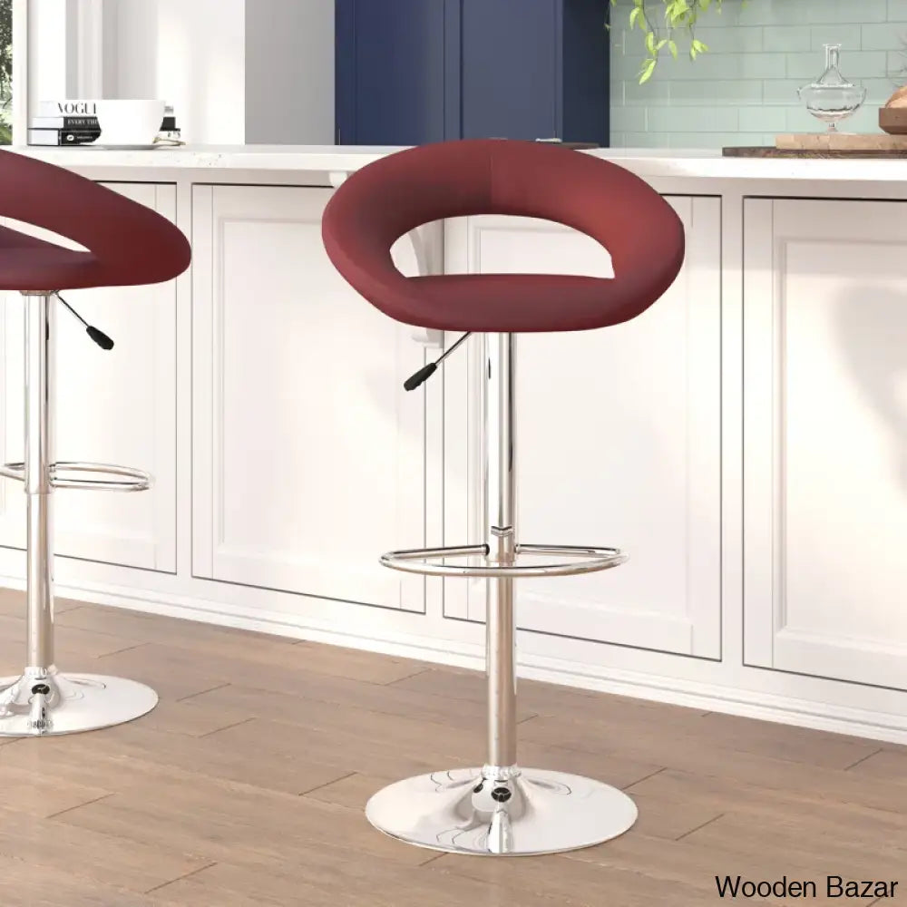 Contemporarylo Vinyle Swivel Rounded Orbit-Style Back Adjustable Height Counter And Bar Stool With