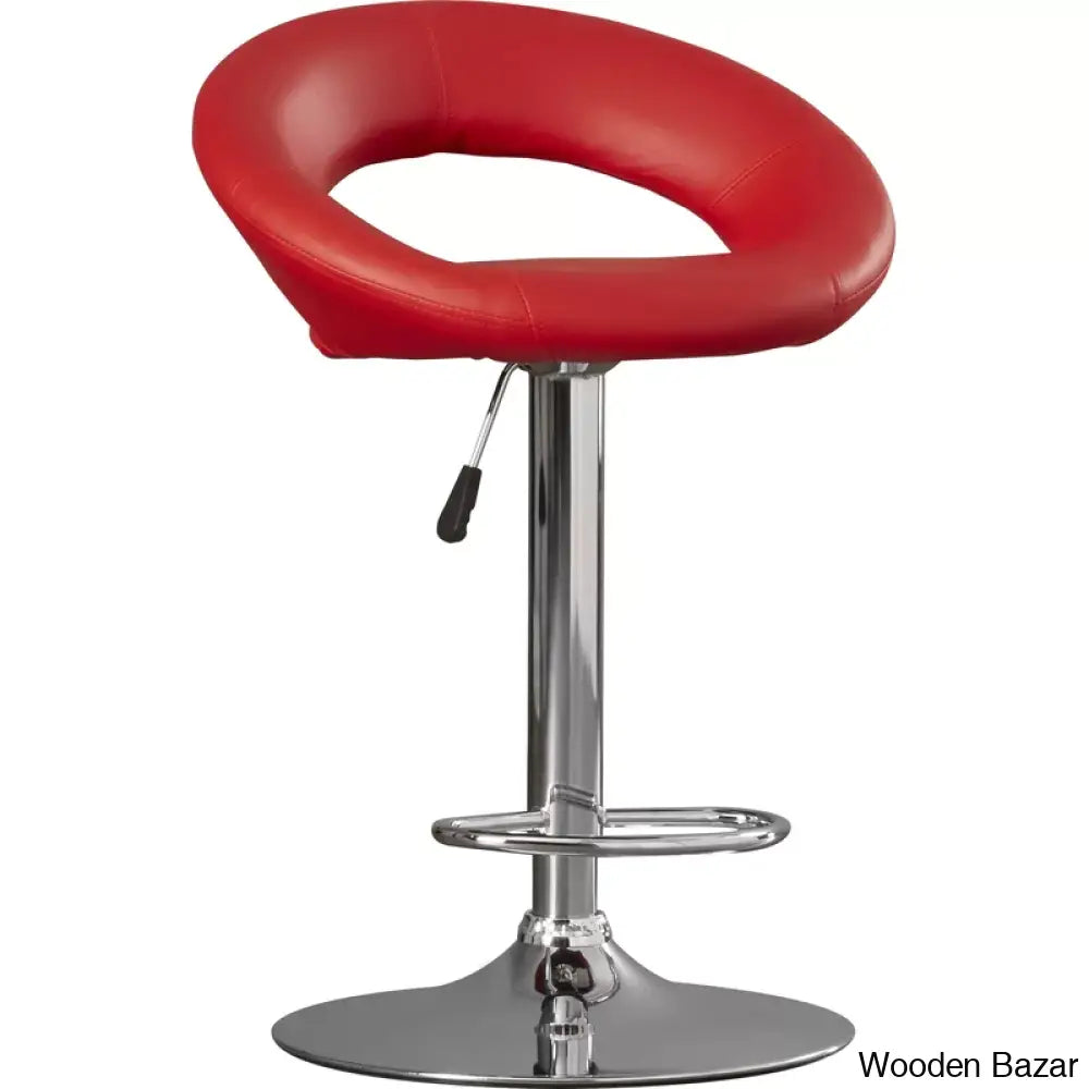 Contemporarylo Vinyle Swivel Rounded Orbit-Style Back Adjustable Height Counter And Bar Stool With