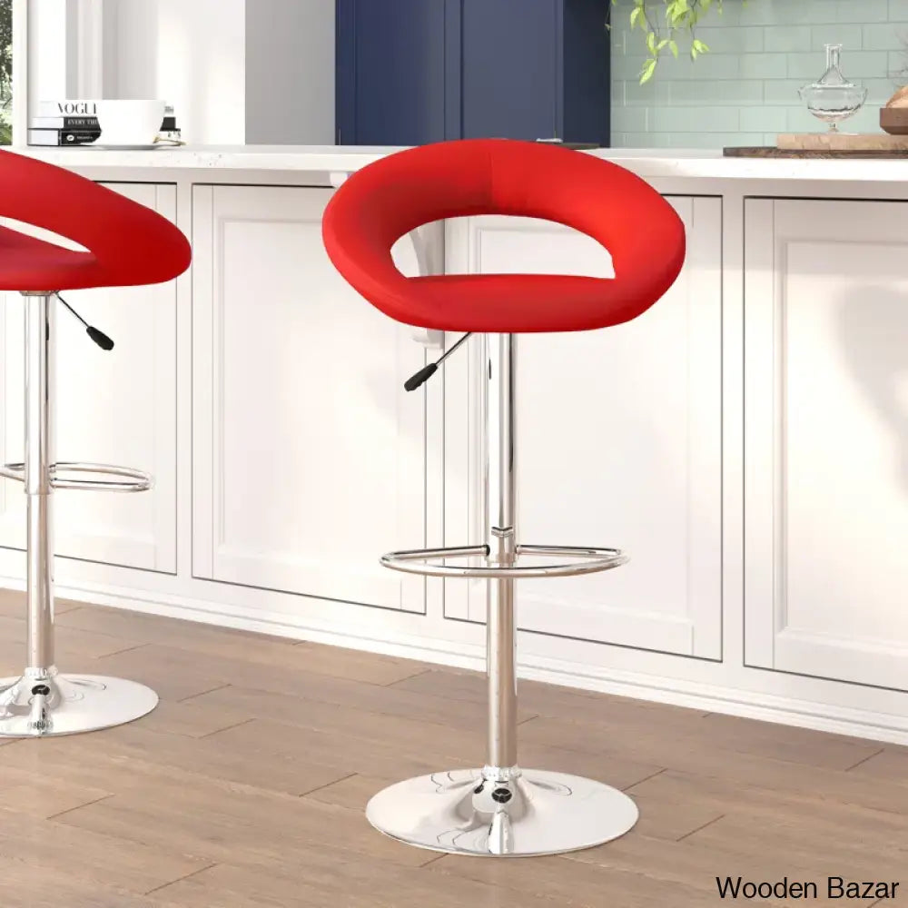 Contemporarylo Vinyle Swivel Rounded Orbit-Style Back Adjustable Height Counter And Bar Stool With