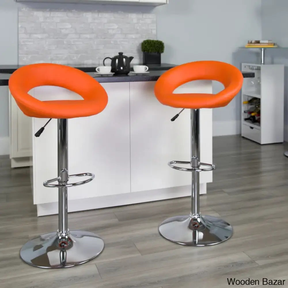 Contemporarylo Vinyle Swivel Rounded Orbit-Style Back Adjustable Height Counter And Bar Stool With