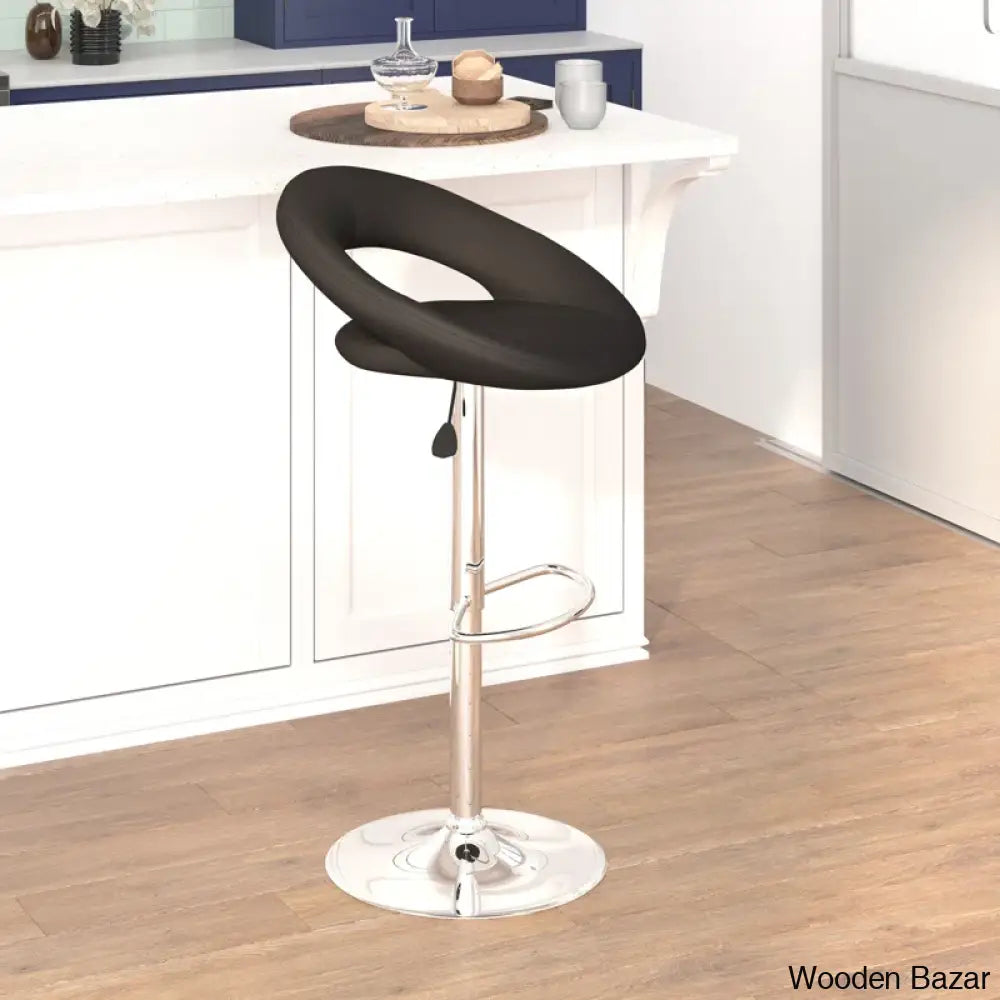 Contemporarylo Vinyle Swivel Rounded Orbit-Style Back Adjustable Height Counter And Bar Stool With