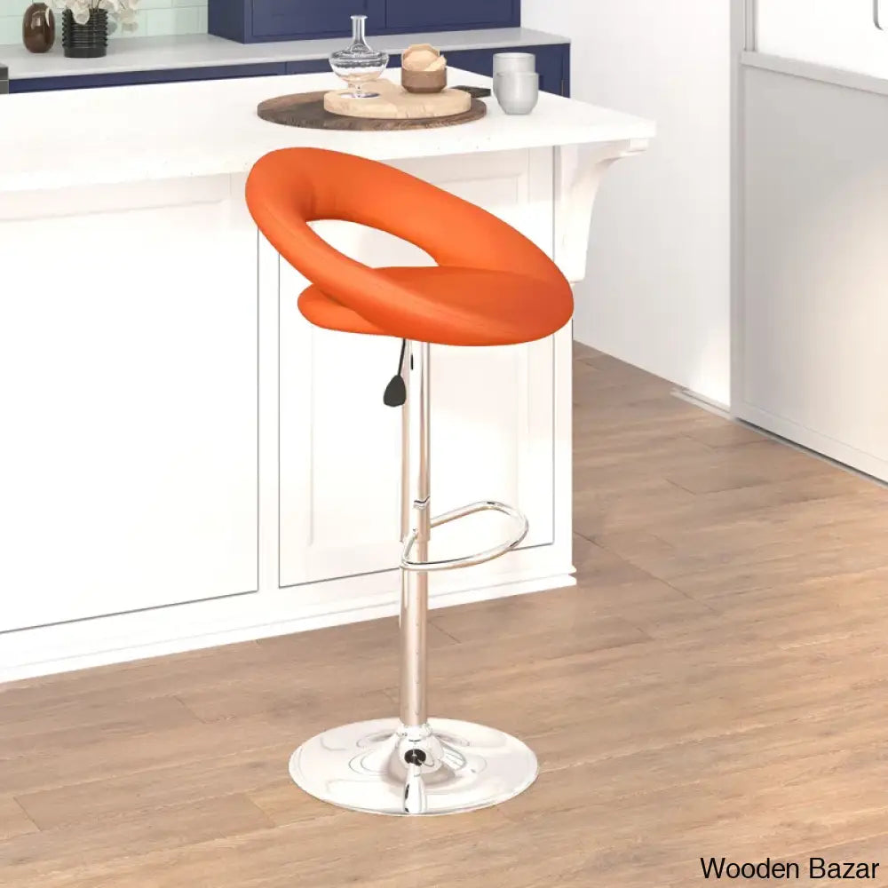 Contemporarylo Vinyle Swivel Rounded Orbit-Style Back Adjustable Height Counter And Bar Stool With