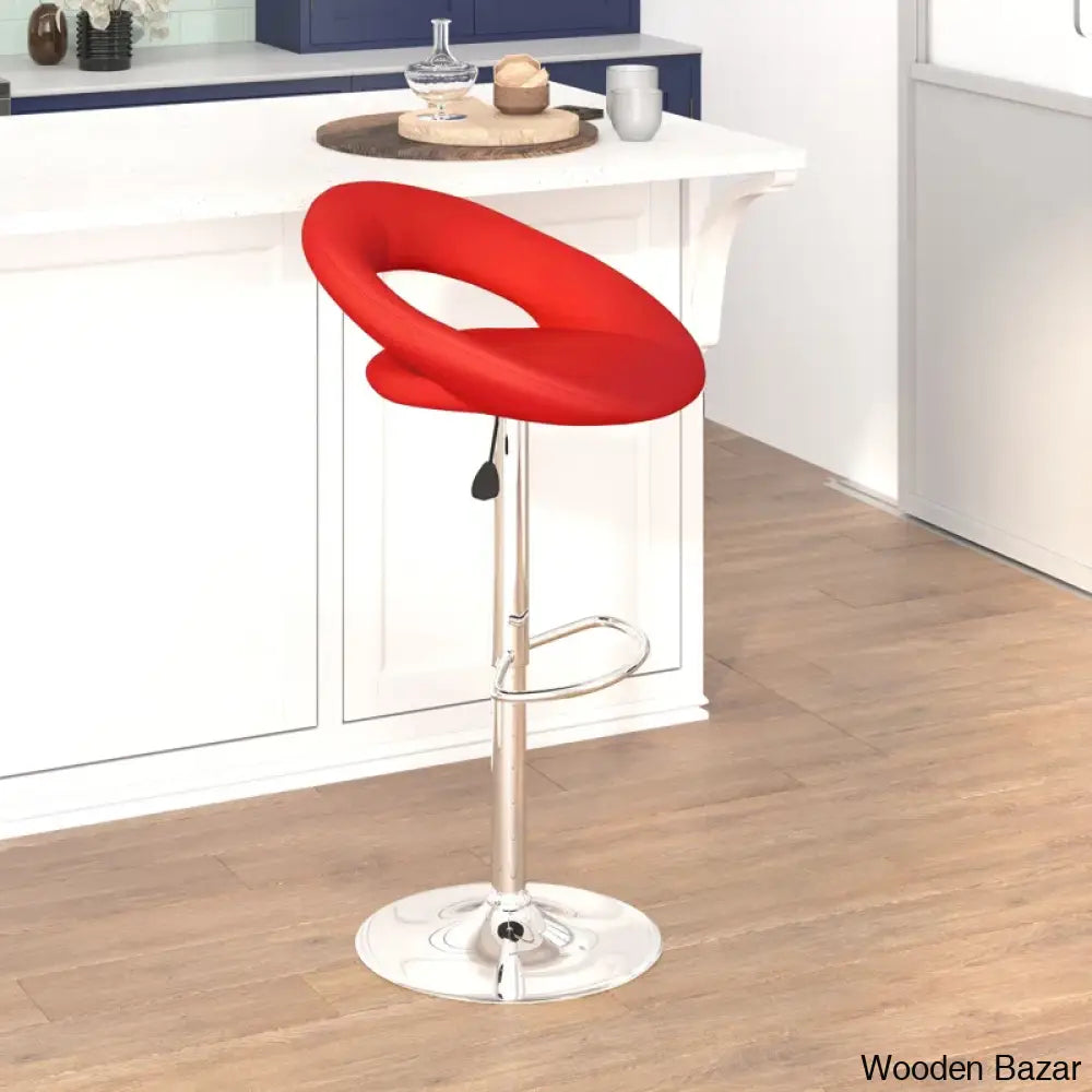 Contemporarylo Vinyle Swivel Rounded Orbit-Style Back Adjustable Height Counter And Bar Stool With