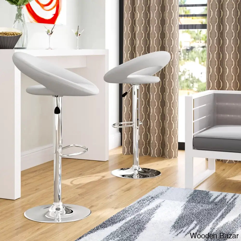 Contemporarylo Vinyle Swivel Rounded Orbit-Style Back Adjustable Height Counter And Bar Stool With