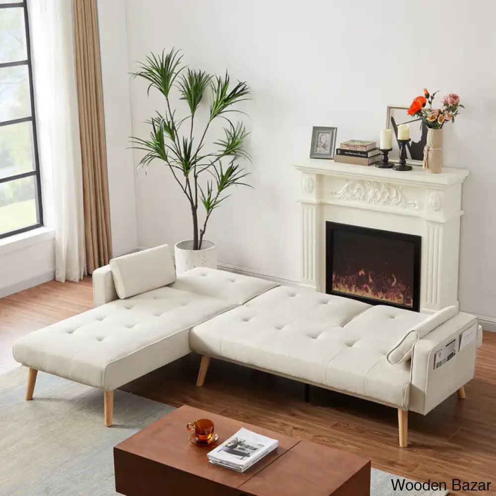 Convertible Sectional Sofa Sleeper Left Facing L-Shaped Counch For Living Room