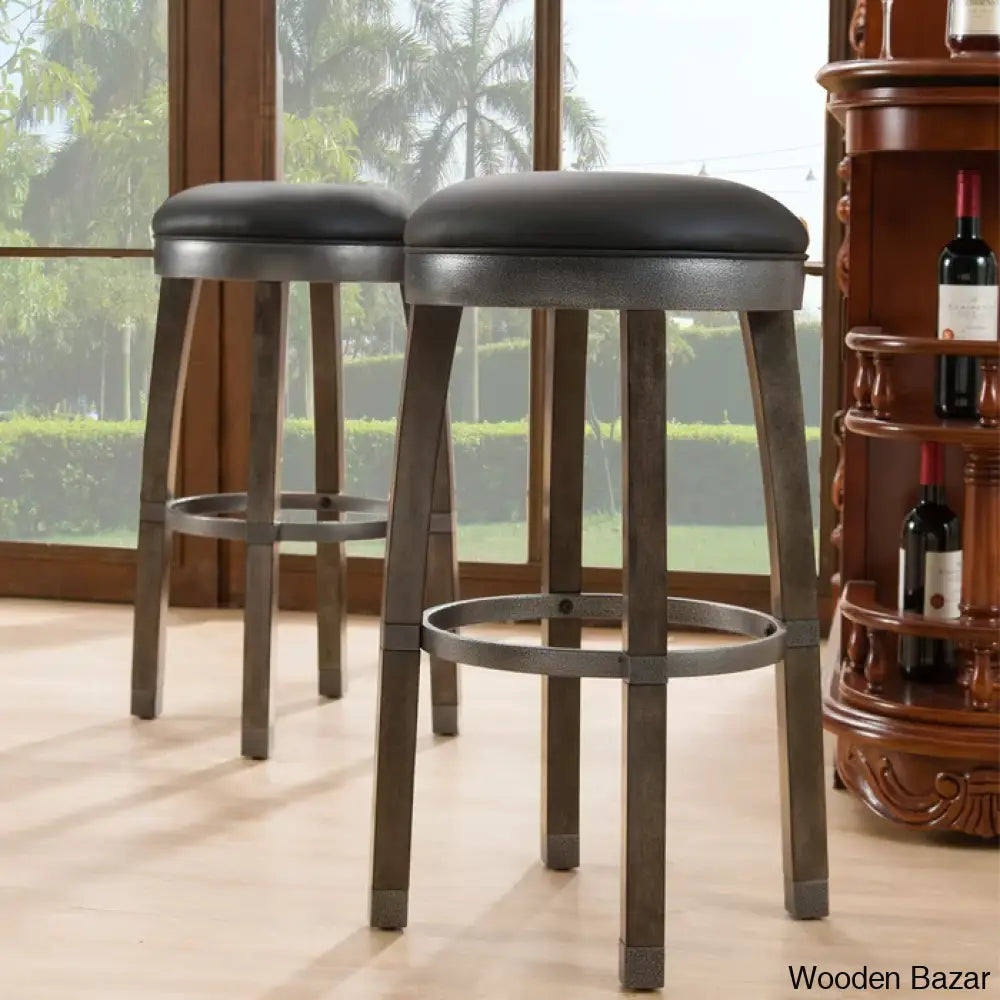 Coomeso Swivel Upholstered Counter And Bar Stool With Solid Wood Frame (Set Of 2)