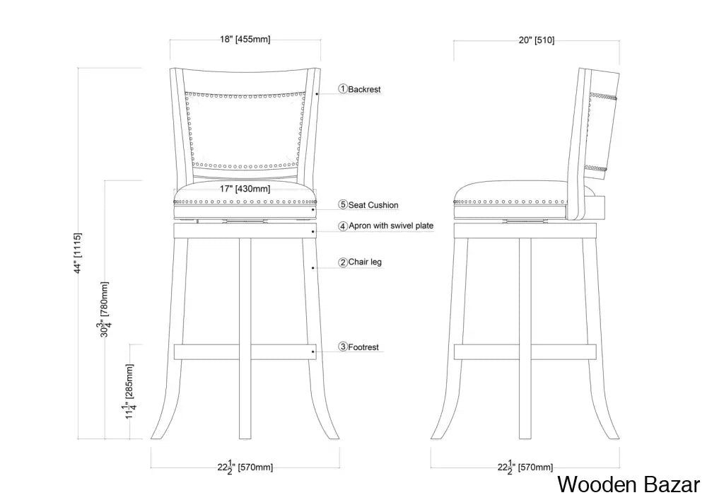 Coriyahz Swivel Upholstered Counter Stool With Solid Wood Frame Set Of 2