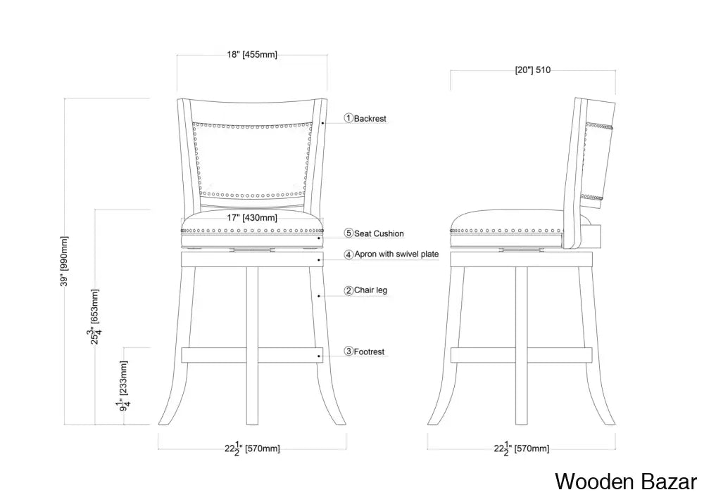 Coriyahz Swivel Upholstered Counter Stool With Solid Wood Frame Set Of 2