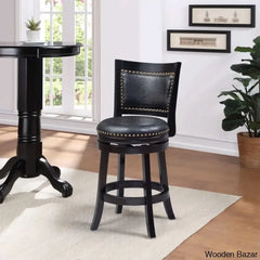 Coriyahz Swivel Upholstered Counter Stool With Solid Wood Frame Set Of 2 Black / (25.75” Seat