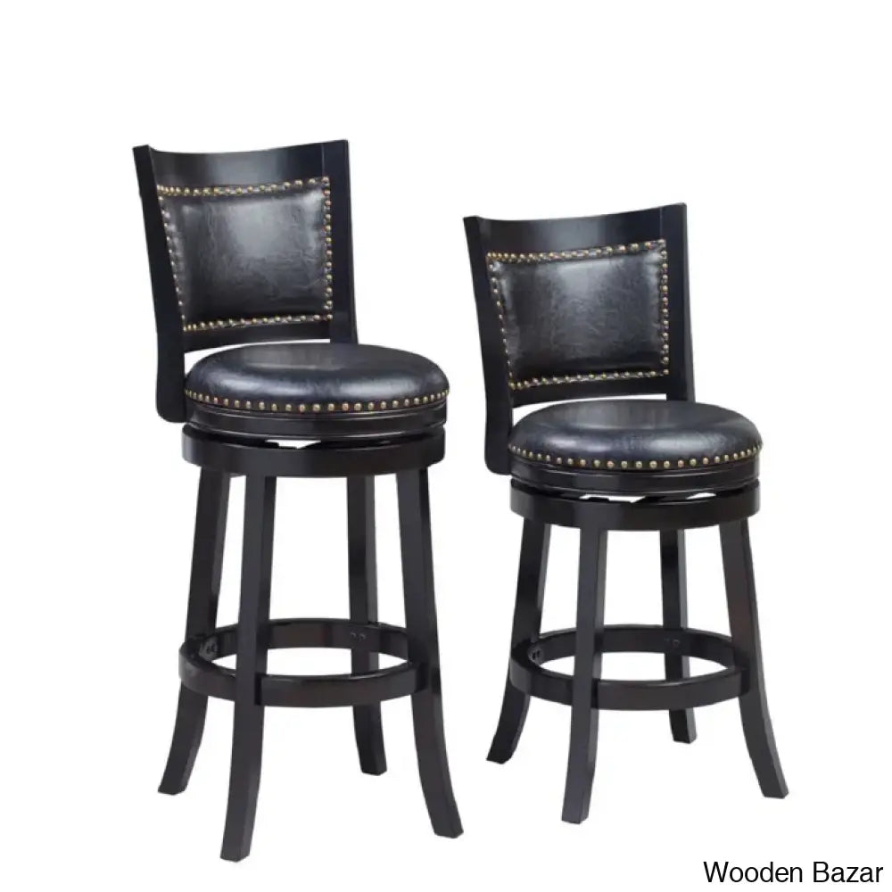 Coriyahz Swivel Upholstered Counter Stool With Solid Wood Frame Set Of 2 Black / Bar (30.75” Seat