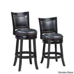 Coriyahz Swivel Upholstered Counter Stool With Solid Wood Frame Set Of 2 Black / Bar (30.75” Seat