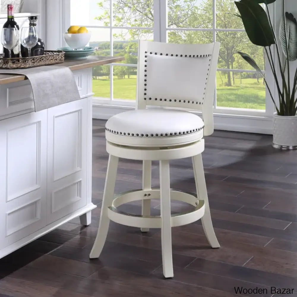 Coriyahz Swivel Upholstered Counter Stool With Solid Wood Frame Set Of 2 Buttermilk / (25.75”