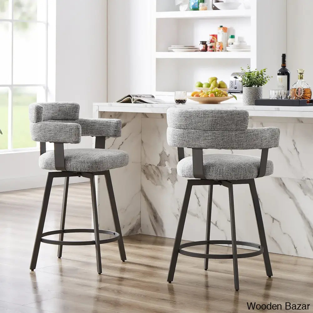 Corri Swivel Full Back Counter And Bar Stool Height Upholstered Metal (Set Of 2) Gray / Bar