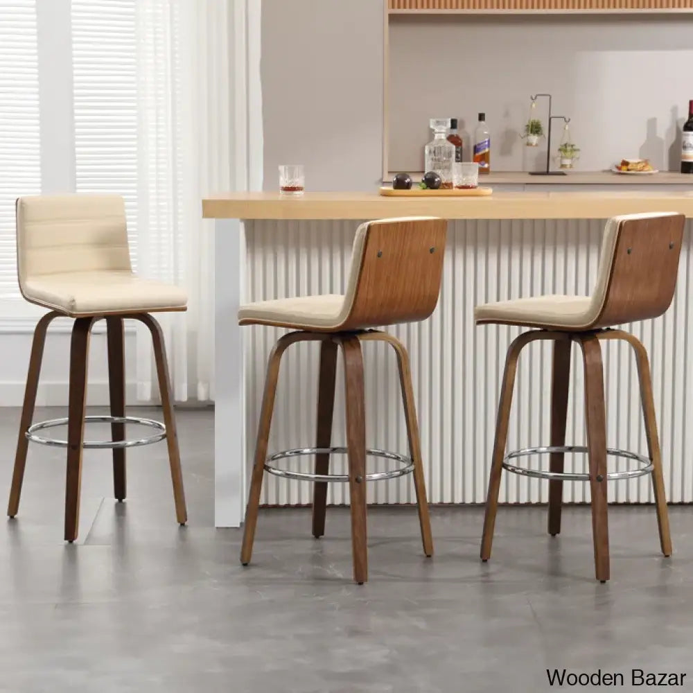 Corria Swivel Upholstered Counter & Bar Stool (Set Of 3) Beige / (26’’ Seat Height)