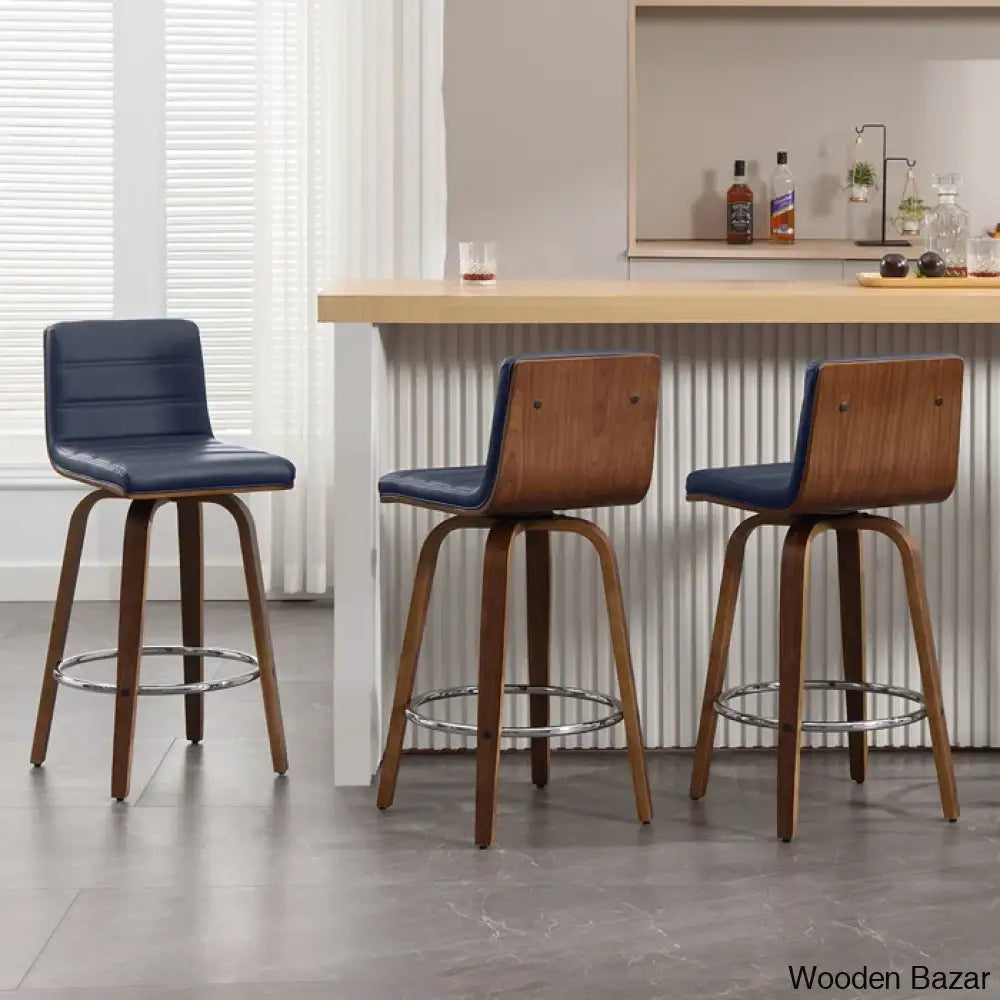 Corria Swivel Upholstered Counter & Bar Stool (Set Of 3) Blue / (26’’ Seat Height)