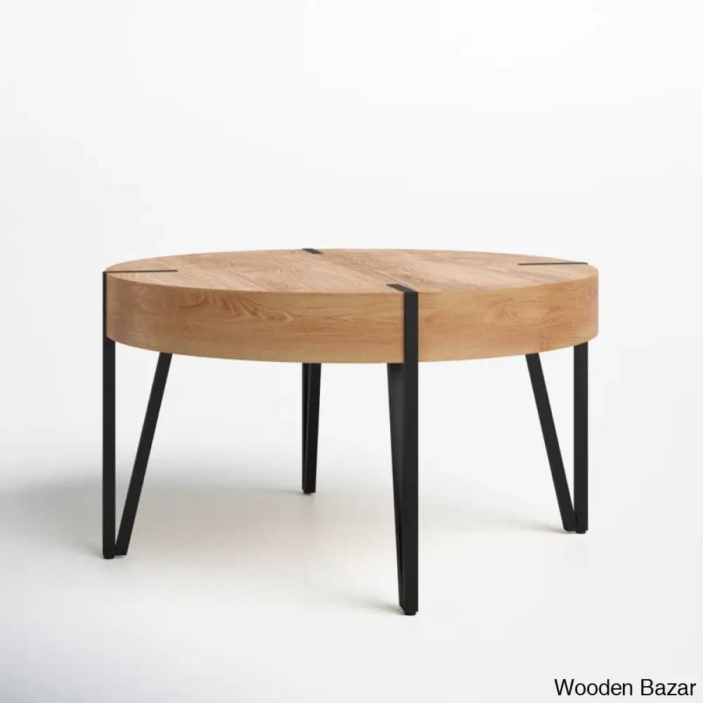 Corvallise Round Wood Side Coffee Table With Metal Hairpin Legs And Center Table