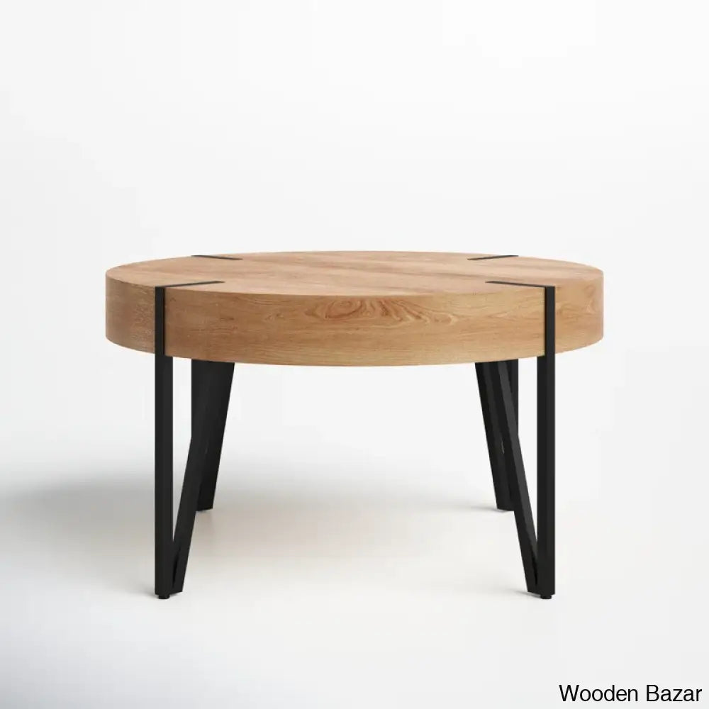 Corvallise Round Wood Side Coffee Table With Metal Hairpin Legs And Center Table