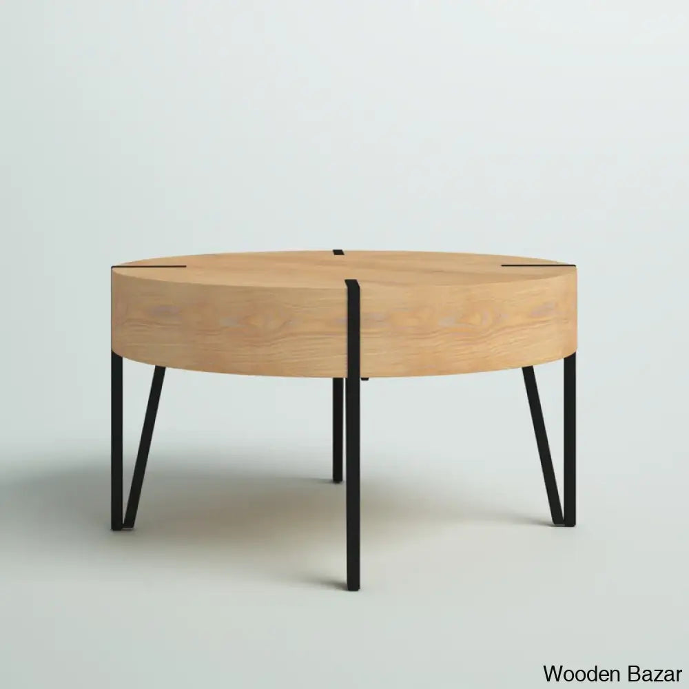 Corvallise Round Wood Side Coffee Table With Metal Hairpin Legs And Center Table