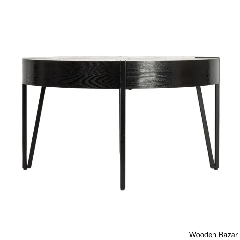 Corvallise Round Wood Side Coffee Table With Metal Hairpin Legs And Center Table