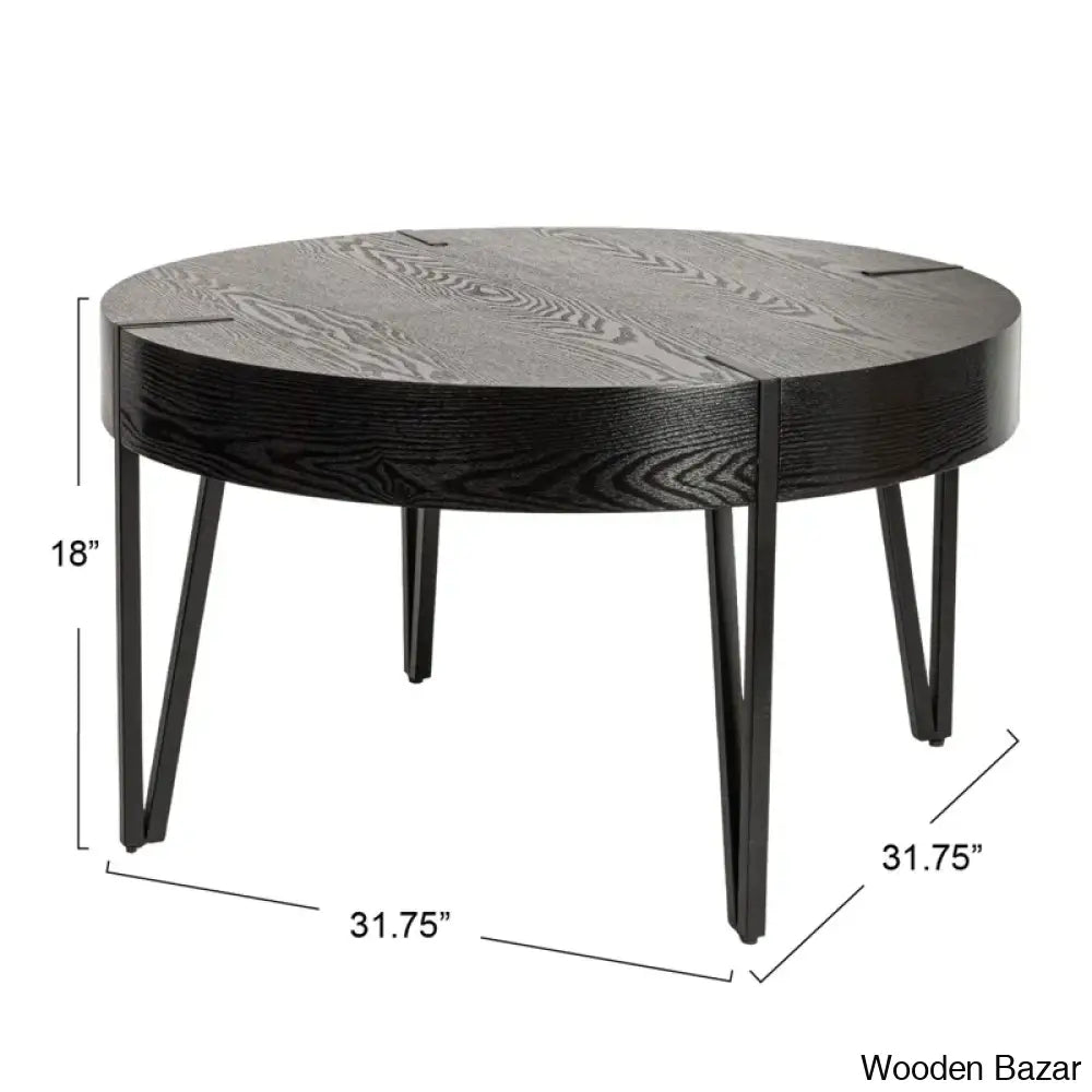 Corvallise Round Wood Side Coffee Table With Metal Hairpin Legs And Center Table