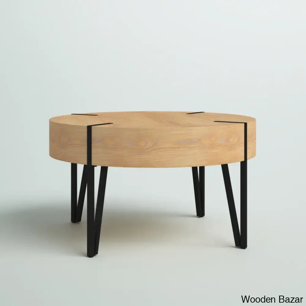 Corvallise Round Wood Side Coffee Table With Metal Hairpin Legs And Center Table