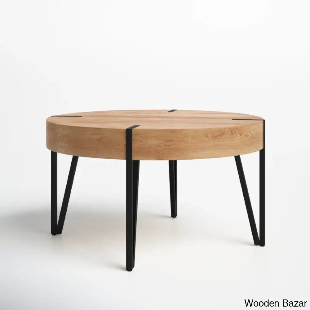 Corvallise Round Wood Side Coffee Table With Metal Hairpin Legs And Center Table