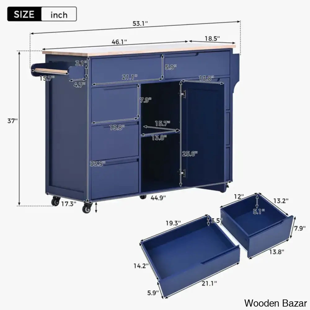 Crader Wood Kitchen Cart Trolley Cart Cabinet Kitchen Island With Storage