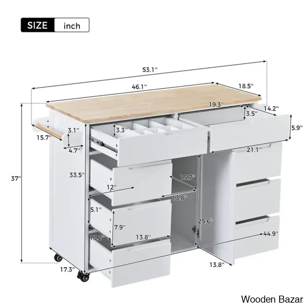 Crader Wood Kitchen Cart Trolley Cart Cabinet Kitchen Island With Storage